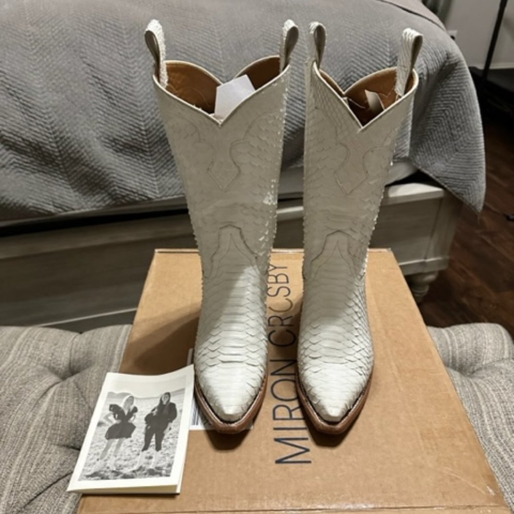 Miron Crosby Cream Snake Python Cowboy Boots Size 8